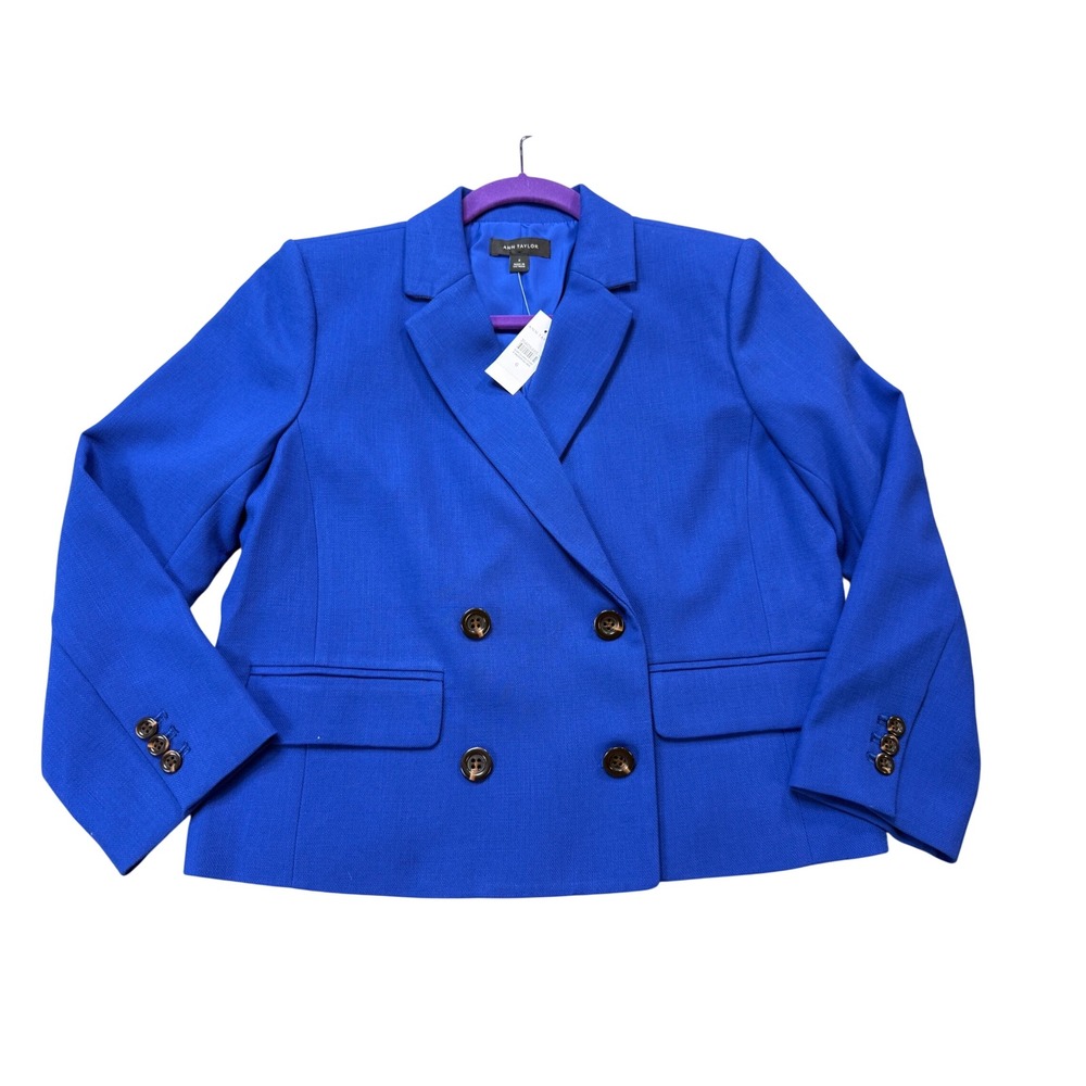 Ann Taylor Blazer Womens 6 Blue New Double Breasted Textured Notched Lapel NWT